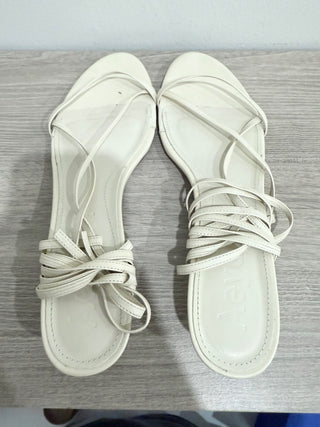 Ayede Leather Slip On Open Toe Low Heel Strappy Sandals Cream Women's Size EU 39