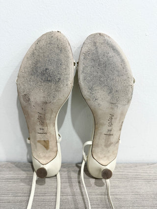 Ayede Leather Slip On Open Toe Low Heel Strappy Sandals Cream Women's Size EU 39