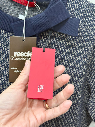 Carolina Herrera knit logo short sleeve top with bow, S