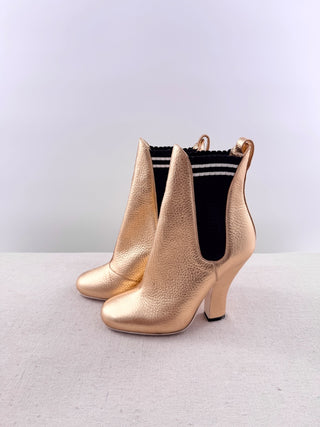 Fendi metallic leather marie antoinnette sock ankle boties, 37