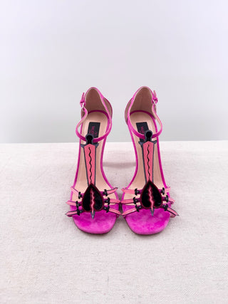 Valentino suede broken heart and dagger T strap heel sandals, 36.5
