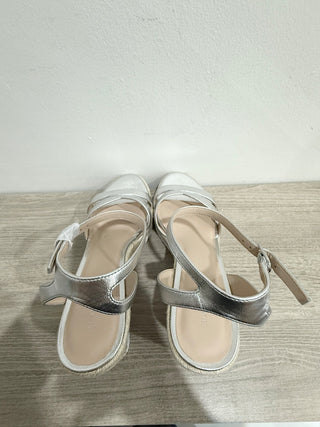 NWT Stuart Weitzman Catalina Espadrille Wedge Sandals Silver Leather Womens US 9