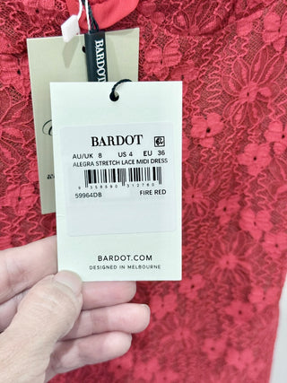 Bardot Red lace midi dress, S