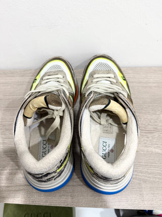 NWT Gucci Ultrapace Rock Tejus Printed Suede Low Top Running Sneaker Beige EU 38