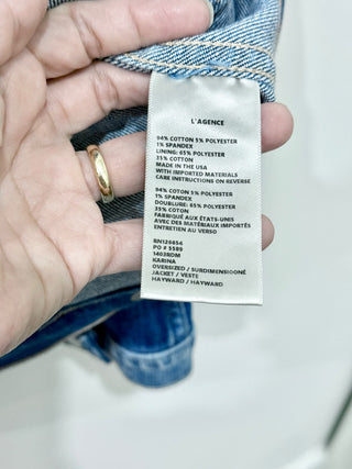 NWT L'Agence Karina Oversized Tucker Jacket Hayward Denim Blue Women's Size XS/S