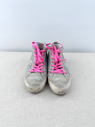 Golden Goose Distressed Mid Top Sneakers Blue Silver Pink Women's Size EU 36