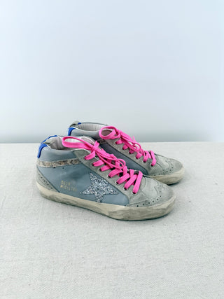 Golden Goose Distressed Mid Top Sneakers Blue Silver Pink Women's Size EU 36
