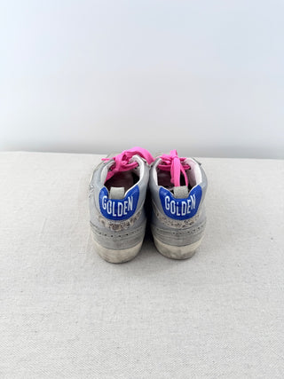 Golden Goose Distressed Mid Top Sneakers Blue Silver Pink Women's Size EU 36