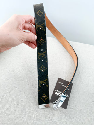 Louis Vuitton monogram belt with silver buckle, 80/32