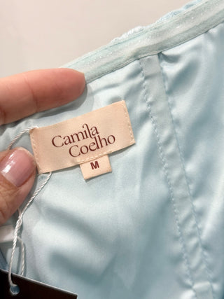 Camila Coelho strapless mini textured dress with buckle, M