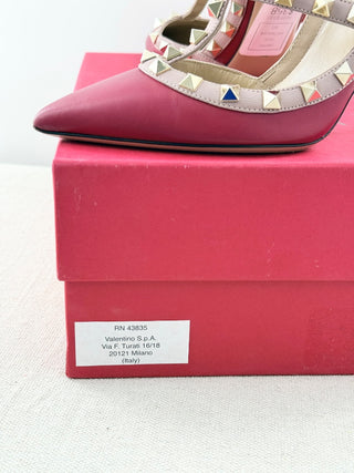 Valentino Garavani Rockstud Leather Pointed Toe Ankle Strap Pumps Red EU 36.5