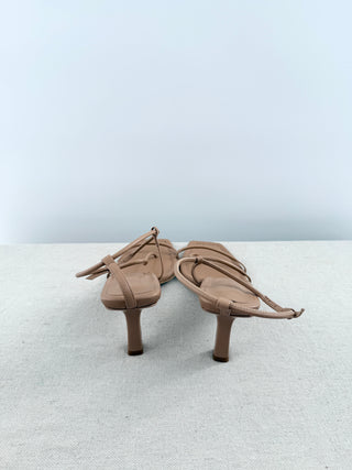 essen elevated essential heels featuring slim, asymmetrical straps, square toe, and slingback strap, 39