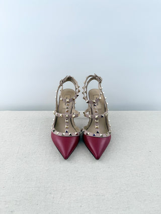 Valentino Garavani Rockstud Leather Pointed Toe Ankle Strap Pumps Red EU 36.5