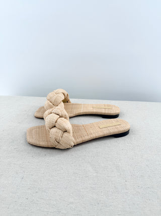 Loeffler Randall raffia flat sandals braided, 8