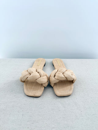 Loeffler Randall raffia flat sandals braided, 8