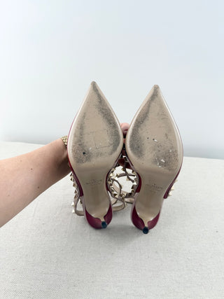 Valentino Garavani Rockstud Leather Pointed Toe Ankle Strap Pumps Red EU 36.5