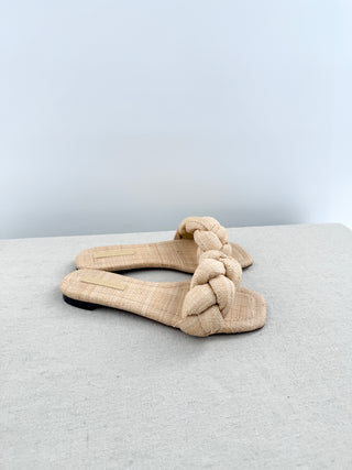 Loeffler Randall raffia flat sandals braided, 8