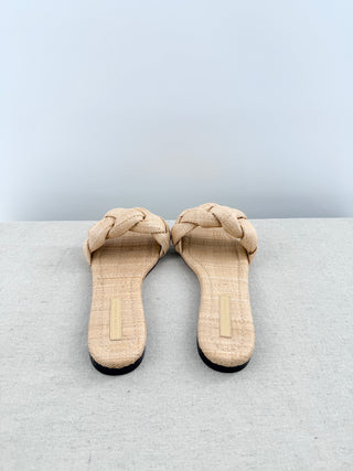 Loeffler Randall raffia flat sandals braided, 8