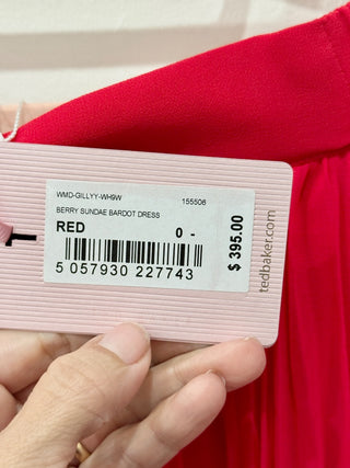 Ted Baker berry sunday bardot dress pleated high low, 0