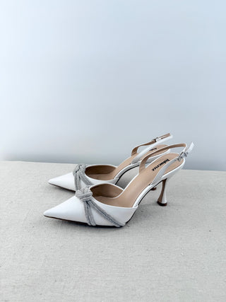 NWT Lola Cruz Alice Leather & Rhinestone Pointed Slingback Pumps White EU 40