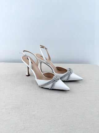 NWT Lola Cruz Alice Leather & Rhinestone Pointed Slingback Pumps White EU 40
