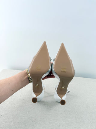 NWT Lola Cruz Alice Leather & Rhinestone Pointed Slingback Pumps White EU 40