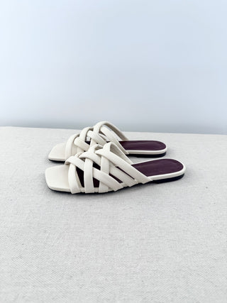 Staud Deepwater Leather Slip On Flat Strappy Sandals White Women's Size EU 37.5