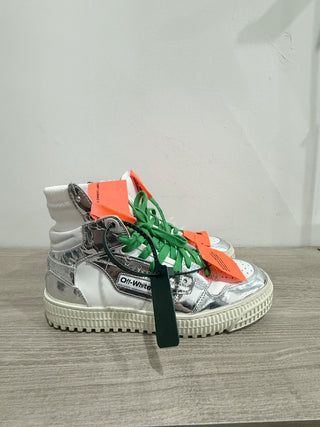 OFF-WHITE 3.0 Off Court Leather High-Top Sneakers White Silver Womens Size EU 38