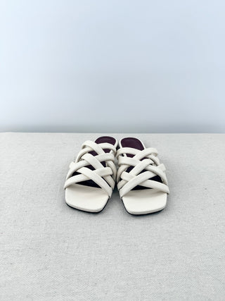 Staud Deepwater Leather Slip On Flat Strappy Sandals White Women's Size EU 37.5