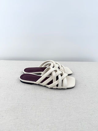 Staud Deepwater Leather Slip On Flat Strappy Sandals White Women's Size EU 37.5