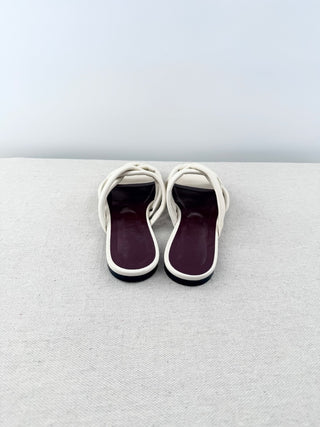Staud Deepwater Leather Slip On Flat Strappy Sandals White Women's Size EU 37.5