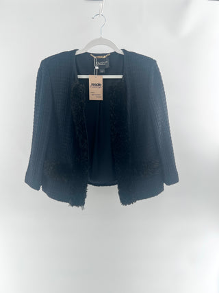 St. John tweed and trim open blazer jacket, M