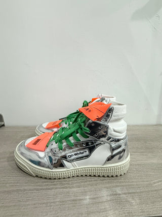 OFF-WHITE 3.0 Off Court Leather High-Top Sneakers White Silver Womens Size EU 38