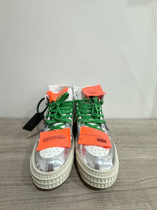 OFF-WHITE 3.0 Off Court Leather High-Top Sneakers White Silver Womens Size EU 38