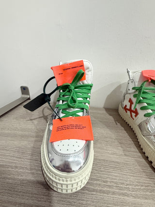 OFF-WHITE 3.0 Off Court Leather High-Top Sneakers White Silver Womens Size EU 38