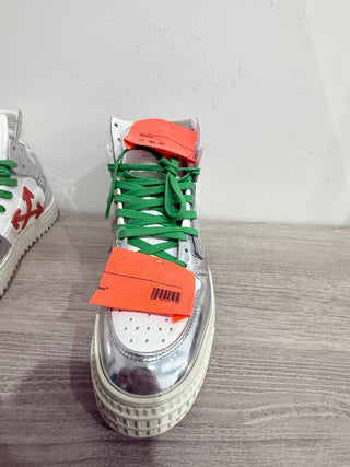 OFF-WHITE 3.0 Off Court Leather High-Top Sneakers White Silver Womens Size EU 38