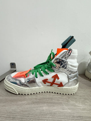 OFF-WHITE 3.0 Off Court Leather High-Top Sneakers White Silver Womens Size EU 38