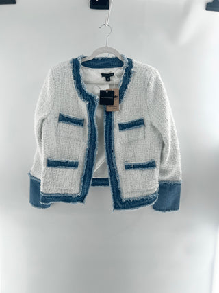 saks 5th avenue tweed jacket with denim details, L