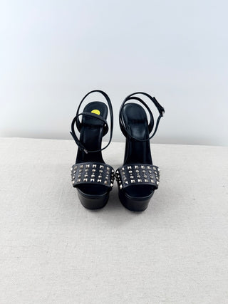 Gucci leather platform studded sandals, 36.5
