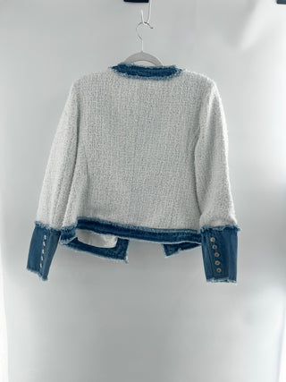 saks 5th avenue tweed jacket with denim details, L