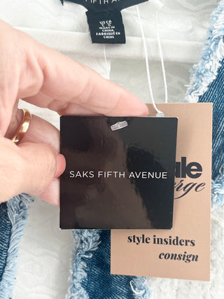 saks 5th avenue tweed jacket with denim details, L