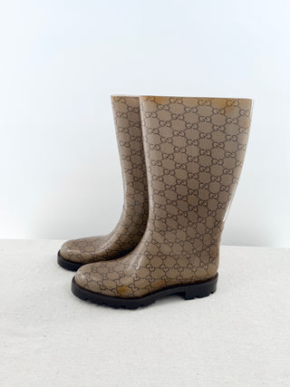 Gucci rain boots rubber monogram mid calf, 38