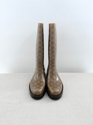 Gucci rain boots rubber monogram mid calf, 38
