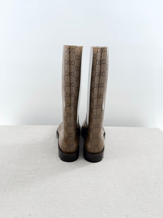 Gucci rain boots rubber monogram mid calf, 38