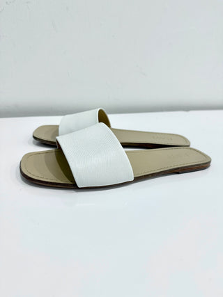 Raye Houston Leather Wide Strap Flat Slides Sandals Off White Womens Size US 7.5