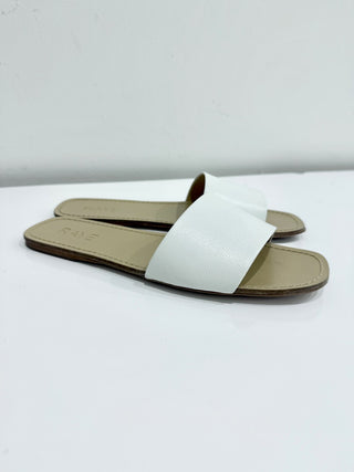 Raye Houston Leather Wide Strap Flat Slides Sandals Off White Womens Size US 7.5