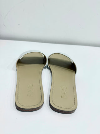 Raye Houston Leather Wide Strap Flat Slides Sandals Off White Womens Size US 7.5