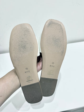 Raye Houston Leather Wide Strap Flat Slides Sandals Off White Womens Size US 7.5