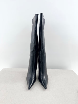 Tony Bianco Naxos knee high boots in vintage leather, featuring sleek pointed-toe, slim stiletto heel, and streamlined knee-high shaft, 9