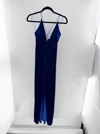 Aidan by Aidan Mattox Twist Front Sleeveless Velvet Formal Gown Royal Blue 4